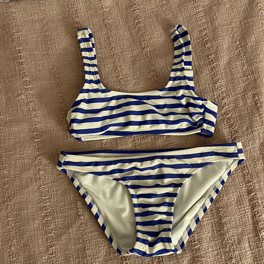 Target brand blue and white striped bikini